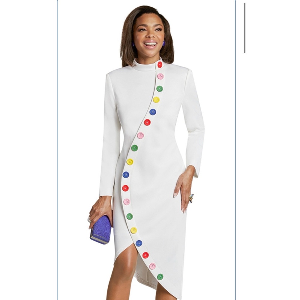 Style: Donna Vinci Exclusive Church Dress Designed With Multicolored Buttons )